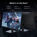 KTC-monitor met een futuristisch game-personage op het scherm, met de inhoud van de doos.