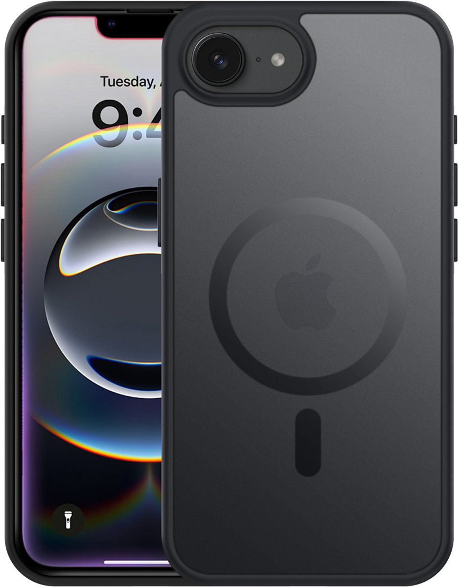 Valenta Back Cover Frost iPhone 16e met MagSafe Zwart Smokey Transparant - Back cover met magneet geschikt voor iPhone 16e