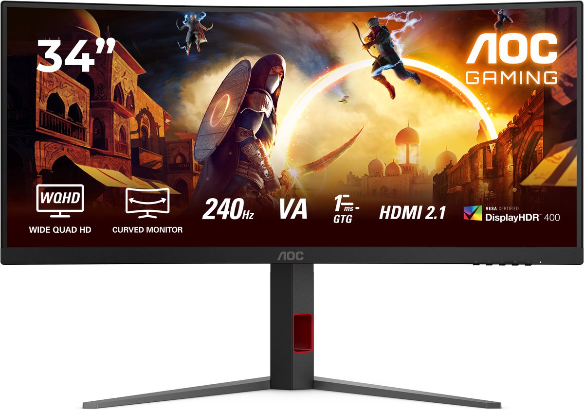 AOC G4 CU34G4Z computer monitor 86,4 cm (34") 3440 x 1440 Pixels Wide Quad HD LED Zwart, Rood
