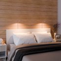 Twee leeslampjes met warme verlichting naast hoofdbord in slaapkamer.