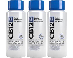 CB12 Original Mondwater - Beschermt 12 uur lang tegen een slechte adem - Met Fluoride voor bescherming tegen gaatjes - Frisse mentholsmaak - Alcoholvrije mondspoeling - 3x 250ml - Voordeelverpakking