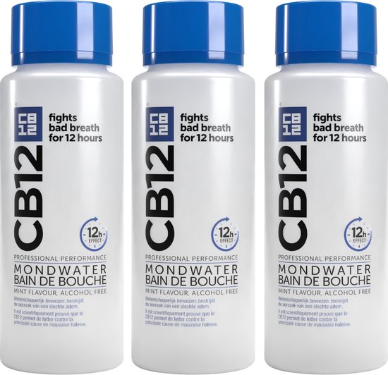 CB12 Original Mondwater - Beschermt 12 uur lang tegen een slechte adem - Met Fluoride voor bescherming tegen gaatjes - Frisse mentholsmaak - Alcoholvrije mondspoeling - 3x 250ml - Voordeelverpakking