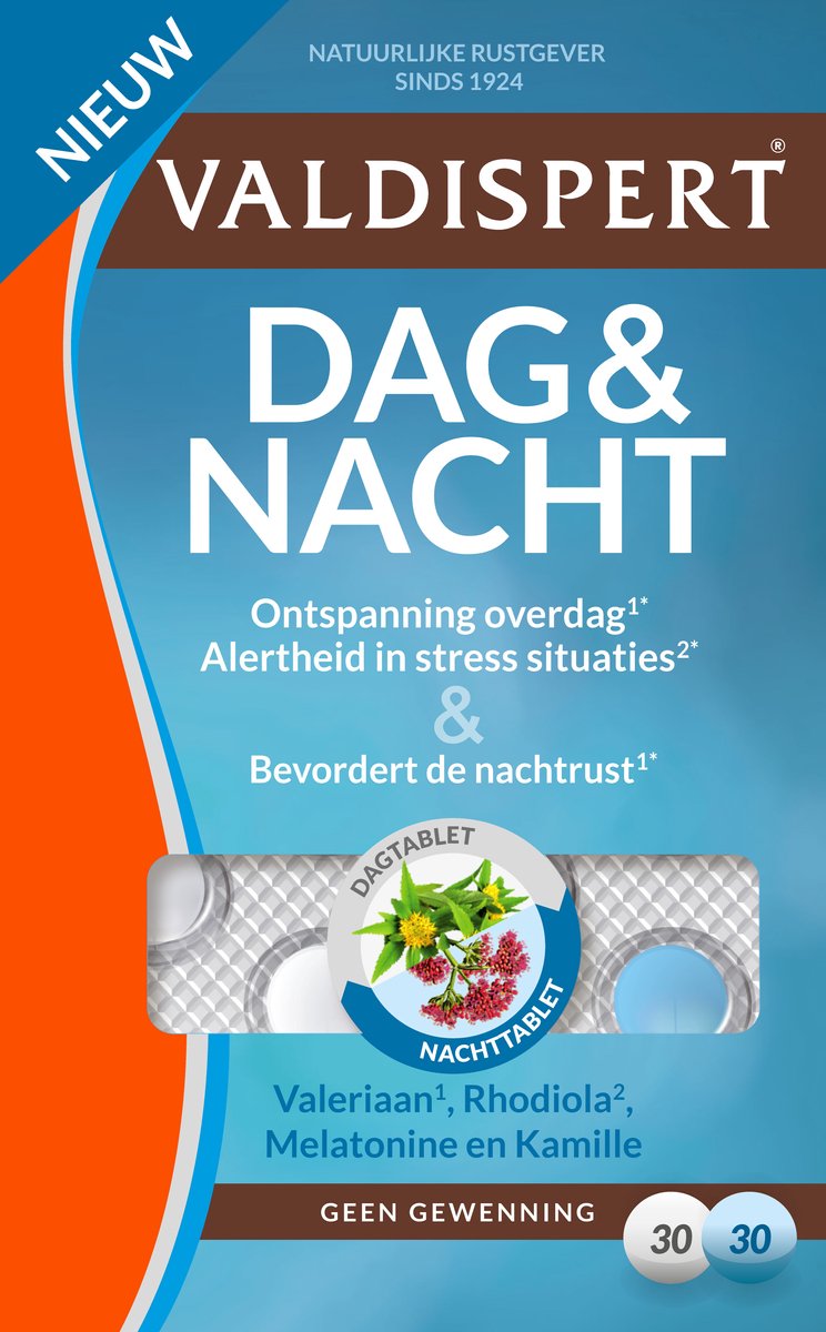 Goedkoopste Valdispert Dag & Nacht - Valeriaan voor ontspanning overdag en bevordert de nachtrust - Rhodiola voor alertheid in stresssituaties - 60 tabletten