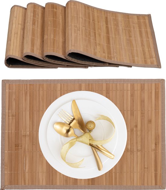 Set de table LOT 6 SETS DE TABLE BAMBOU Jaune 33x48 en bambou | Leroy