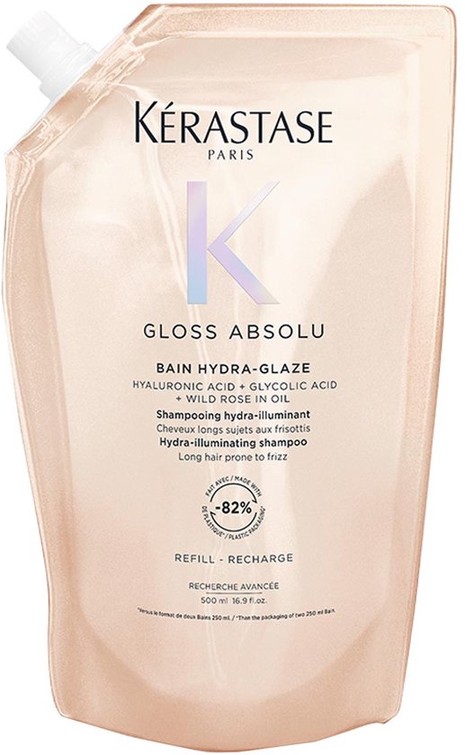 Kérastase Gloss Absolu Bain Hydra-Glaze - Anti-Frizz Shampoo met Glanseffect voor Lang, Pluizig Haar - Met Hyaluronzuur - Navulling 500ml