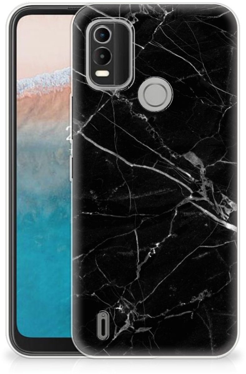 Nokia C21 Plus TPU Siliconen Hoesje Marmer Zwart - Origineel Cadeau Vader