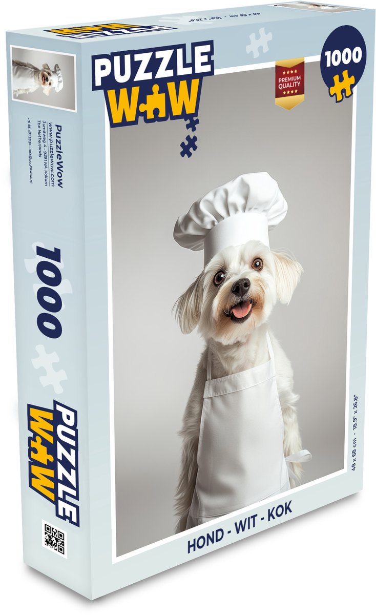 Puzzel Hond - Wit - Kok - Legpuzzel - Puzzel 1000 stukjes volwassenen
