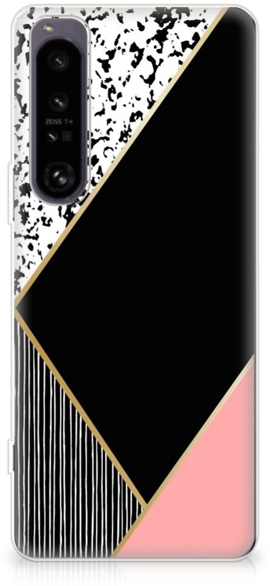 Sony Xperia 1 IV TPU Hoesje Zwart Roze Vormen