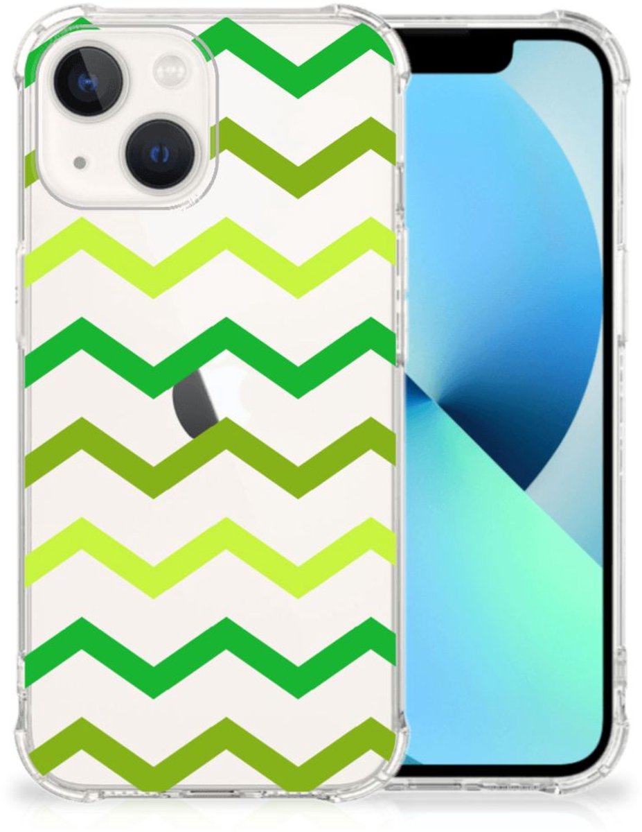 iPhone 13 Doorzichtige Silicone Hoesje Zigzag Groen