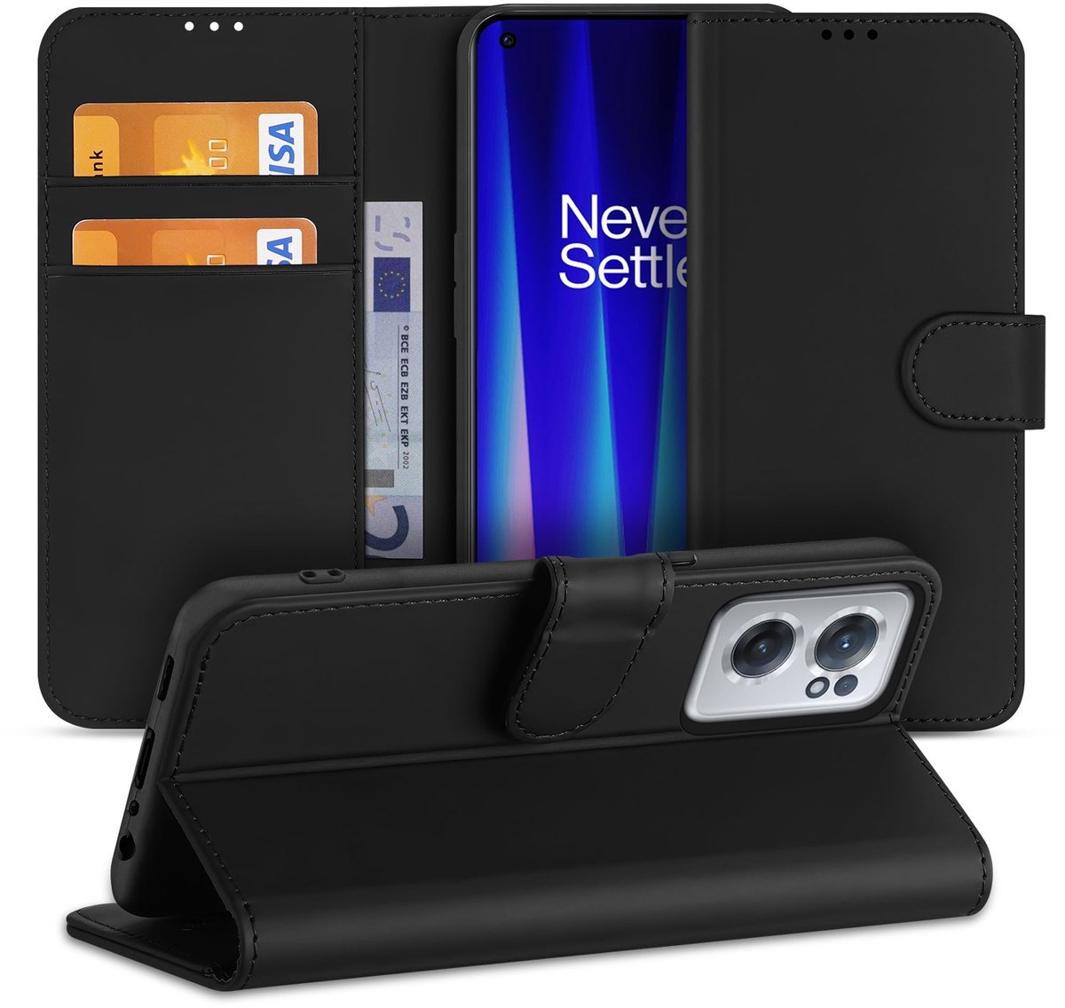 OnePlus Nord CE 2 Bookcase Hoesje Zwart met Stand Case en Pasjeshouder