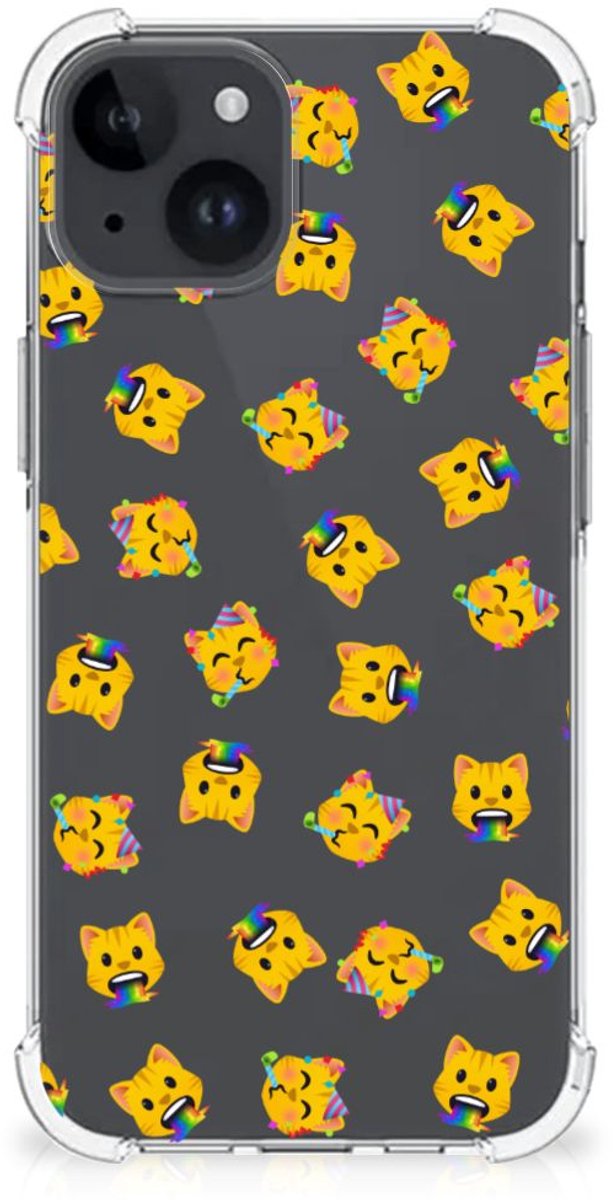Doorzichtige Silicone Hoesje voor iPhone 15 Plus Katten Emojis