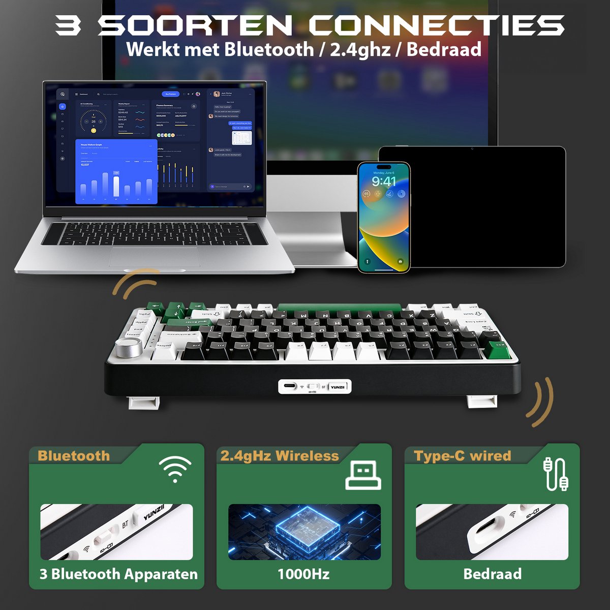 YUNZII B75 PRO Draadloos Mechanisch Toetsenbord,75% Lay-out met knop,Hot Swap pakking aangepaste structuur,RGB achtergrondverlichting,voor Win/Mac (Wit, Cocoa Cream V2 YUNZII B75 PRO Draadloos Mechanisch Toetsenbord,75% Lay-out met knop,Hot Swap pakking aangepaste structuur,RGB achtergrondverlichting,voor Win/Mac (Wit, Cocoa Cream V2