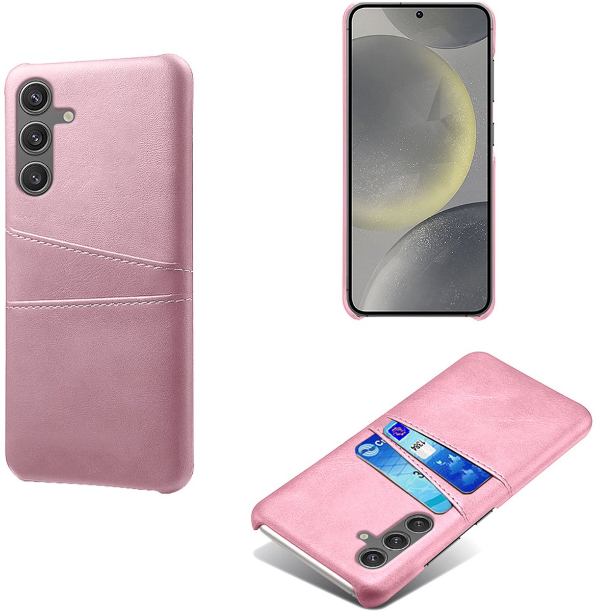 Backcover met Opbergvakjes + PMMA Screenprotector voor Galaxy S25 _ Roze Goud