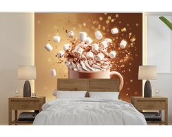Behang - Fotobehang Chocomelk - Drinken - Warm - Bruin - Breedte 280 cm x hoogte 280 cm