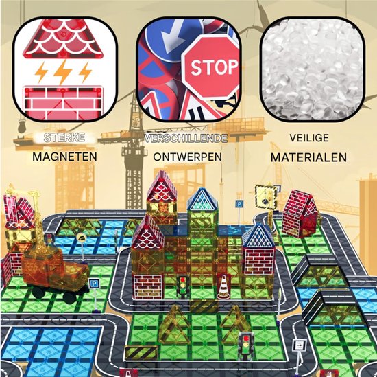 Magnetische Bouwtegels & Wegblokken Auto Laadkraan & Constructieset Educatief STEM Montessori Speelgoed Voor Peuters & Kinderen Vanaf 3 Jaar Ideaal Cadeau Voor Jongens & Meisjes
