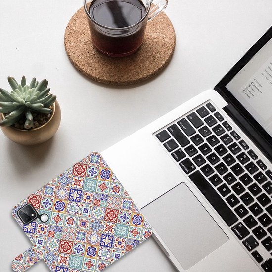 Étui de livre avec photo OPPO A15 Étui pour téléphone portable Couleur des carreaux