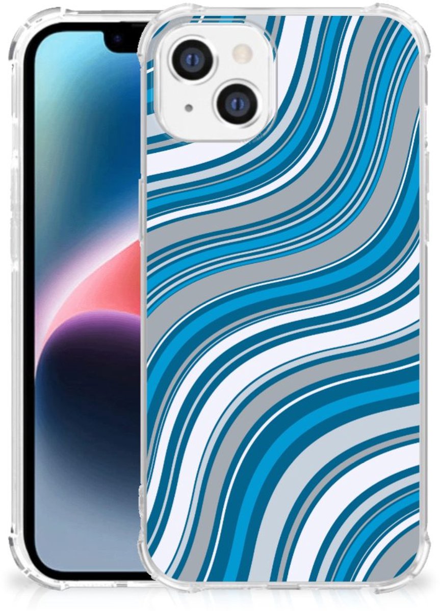 Apple iPhone 14 Plus Doorzichtige Silicone Hoesje Waves Blue