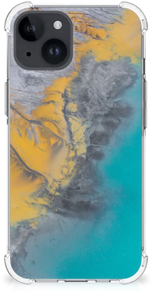iPhone 15 Anti-Shock Hoesje Marble Blue Gold