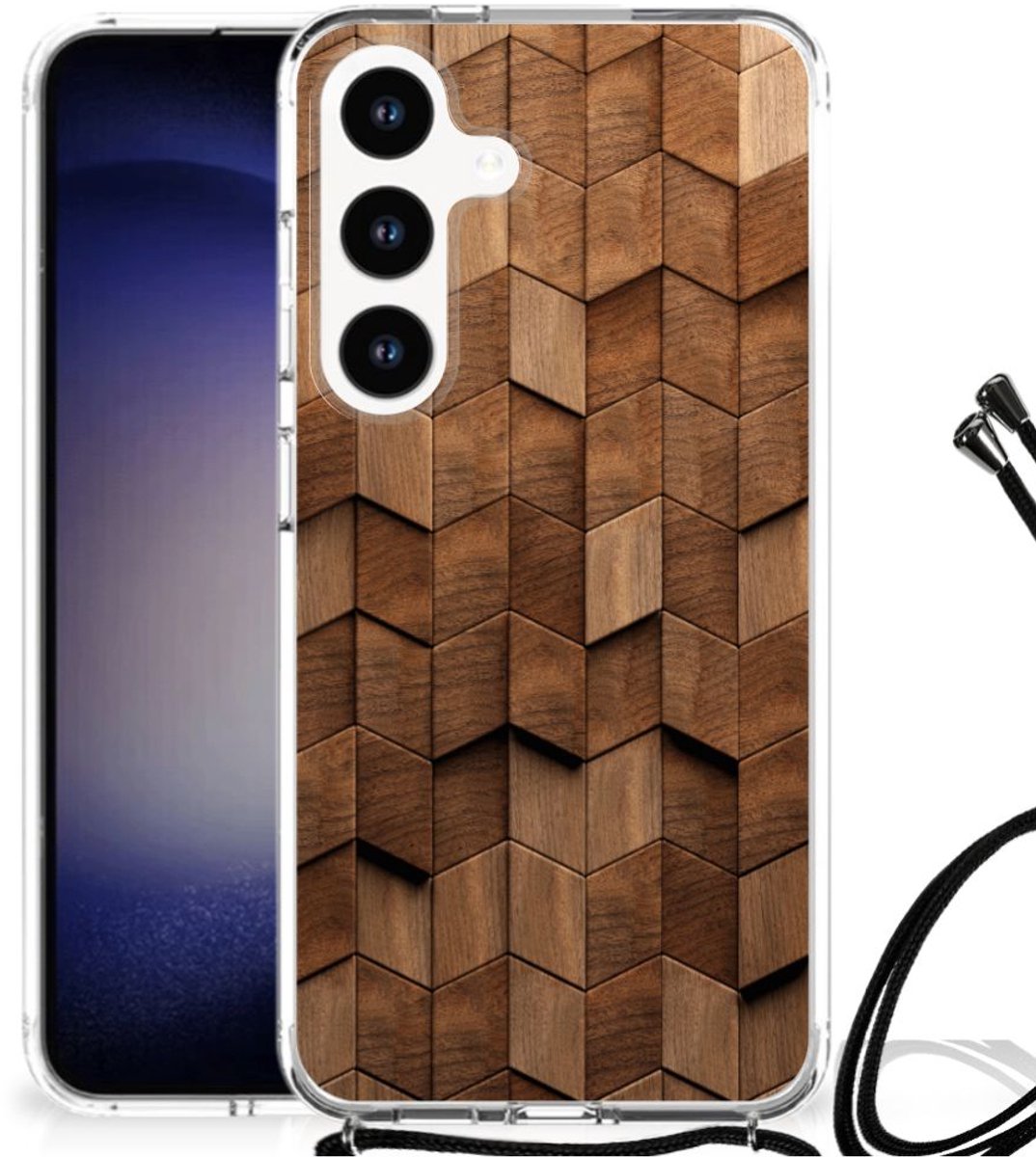 Stevig Telefoonhoesje voor Samsung Galaxy S24 Wooden Cubes