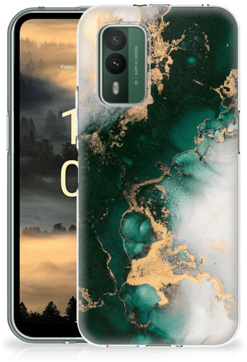 Back Cover voor TPU Siliconen Hoesje voor Nokia XR21 Marmer Groen