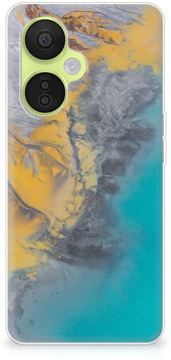 Back Cover voor OnePlus Nord CE 3 Lite TPU Siliconen Hoesje Marble Blue Gold