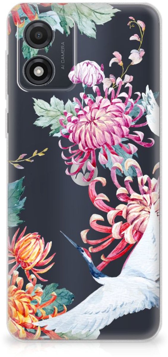 Motorola Moto E13 TPU Hoesje Bird Flowers