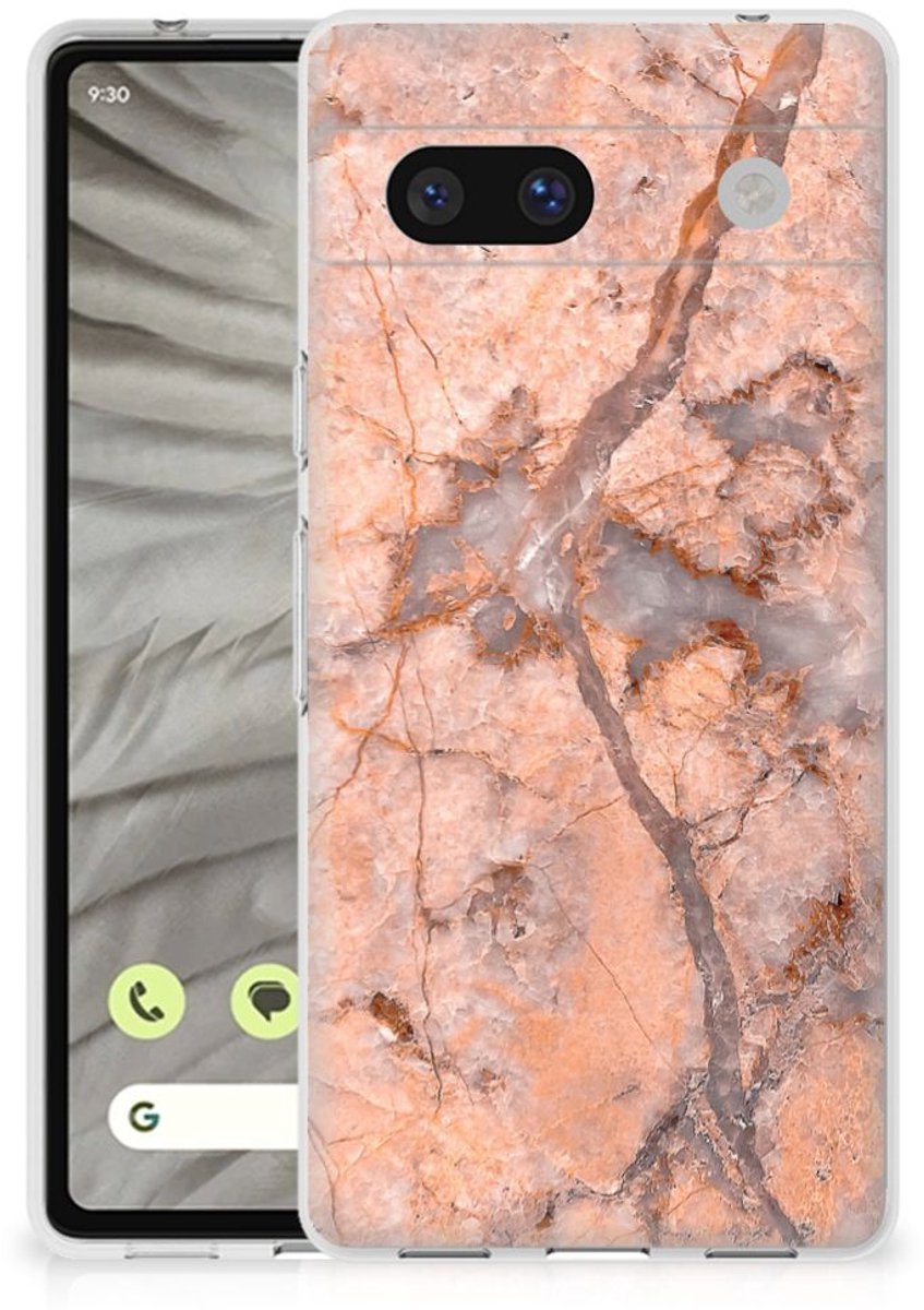 Google Pixel 7A TPU Siliconen Hoesje Marmer Oranje