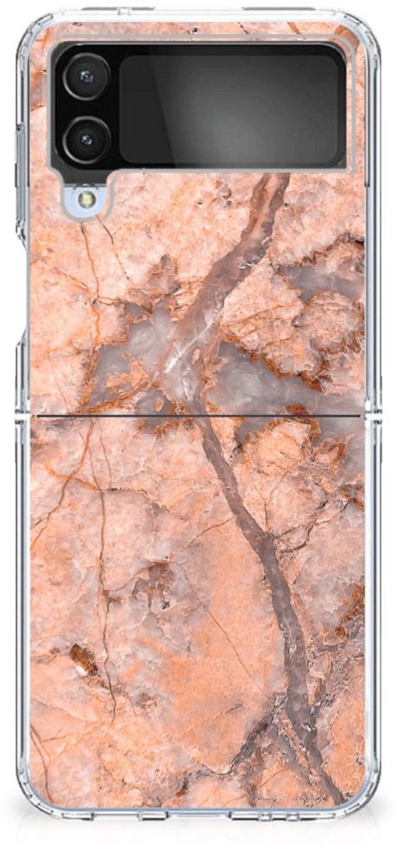 Samsung Galaxy Z Flip 4 TPU Siliconen Hoesje Marmer Oranje