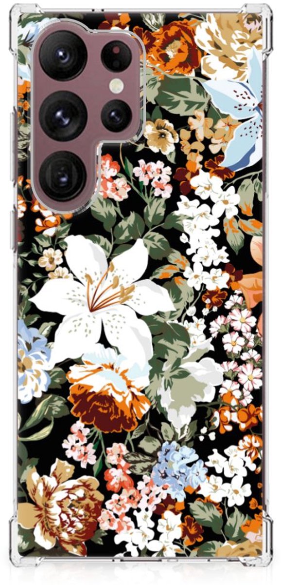 TPU Case Anti-Shock voor Case voor Samsung Galaxy S23 Ultra Dark Flowers
