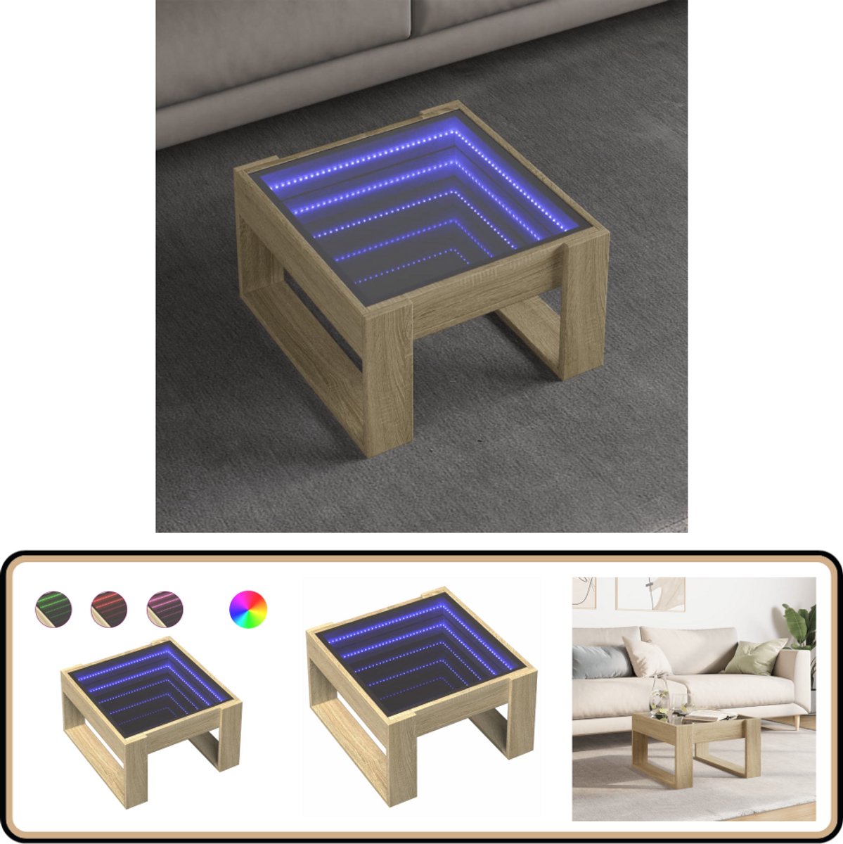 Salontafel met Infinity LED 50x53x30 cm gerookt eikenkleurig kopen