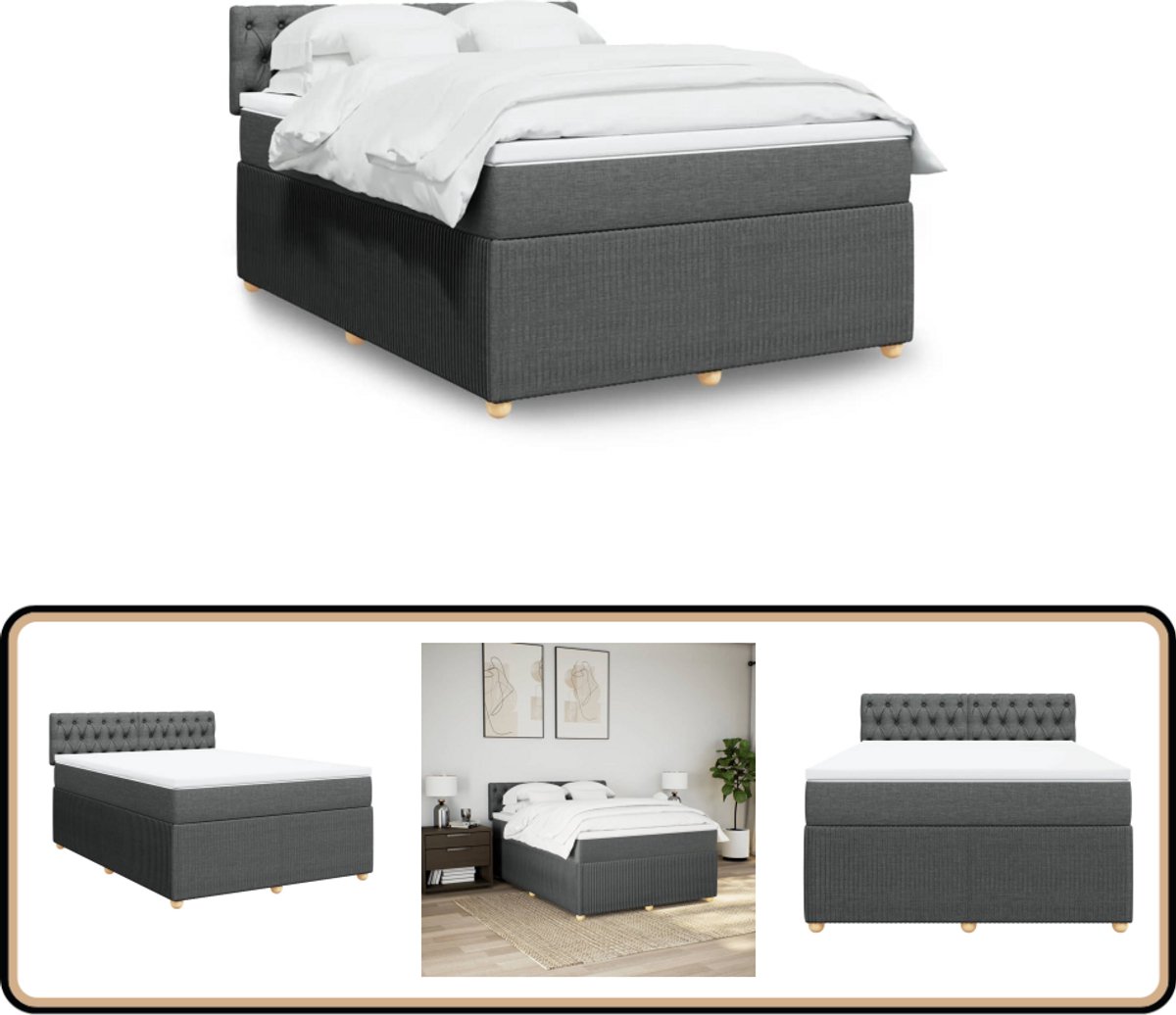 vidaXL Boxspring met matras stof donkergrijs 140x190 cm