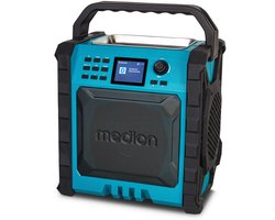 Radio de chantier MEDION P66896 (DAB Plus, DAB+/UKW, batterie rechargeable intégrée, écran couleur, Bluetooth, fonction power bank, IP54, robuste, deux radiateurs passifs)