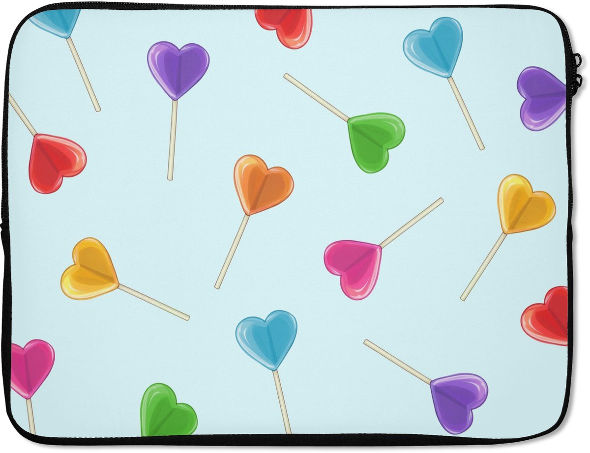 Laptophoes 15.6 inch - Lolly - Regenboog - Snoep - Laptop sleeve - Binnenmaat 37x26 cm - Zwarte achterkant