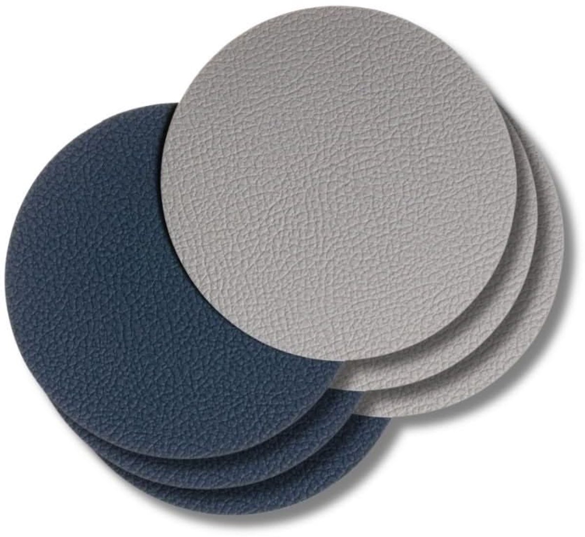 Cookinglife Onderzetters - Onderzetters voor Glazen - Bekeronderzetter - Coasters - Vegan Leer Grijs/Blauw - Dubbelzijdig Eenvoudig Reinigbaar - Ø 10 cm 6 Stuks