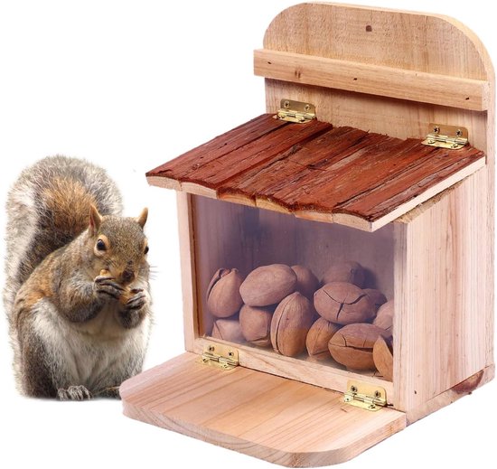 Mangeoire pour écureuils - Station d'alimentation pour écureuils - Bois - 19 x 19 x 24 cm