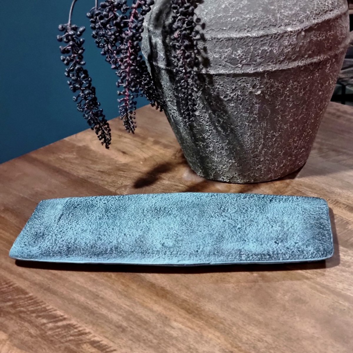 Blue Patina Rectangular Decorative Plate Small (set van 4)