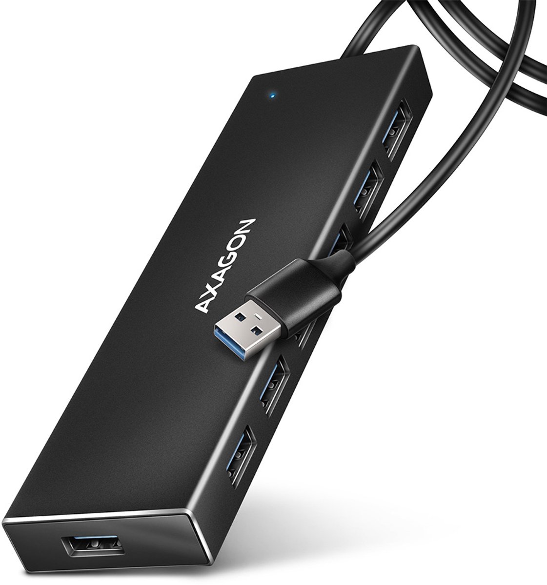 AXAGON HUE-F7A 7x USB 3.2 Gen 1 ALU FLAT hub, micro USB power IN, 1m USB-A cable