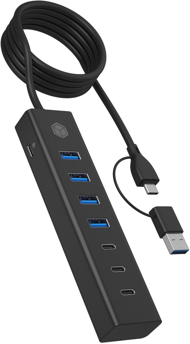 ICY BOX IB-HUB1737-C3 USB 3.2 Gen 1 (3.1 Gen 1) Type-C 5000 Mbit/s Zwart