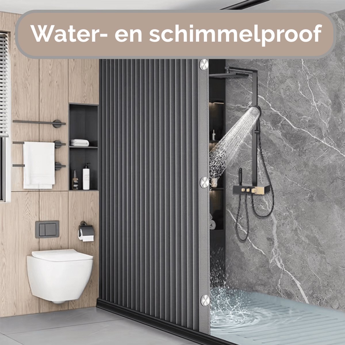 Magnetisch opvouwbaar douchegordijn waterdicht antischimmel linnen sneldrogend spatwaterdicht grijs 120 x 200 cm Perfect voor badkamerinrichting en eenvoudige installatie