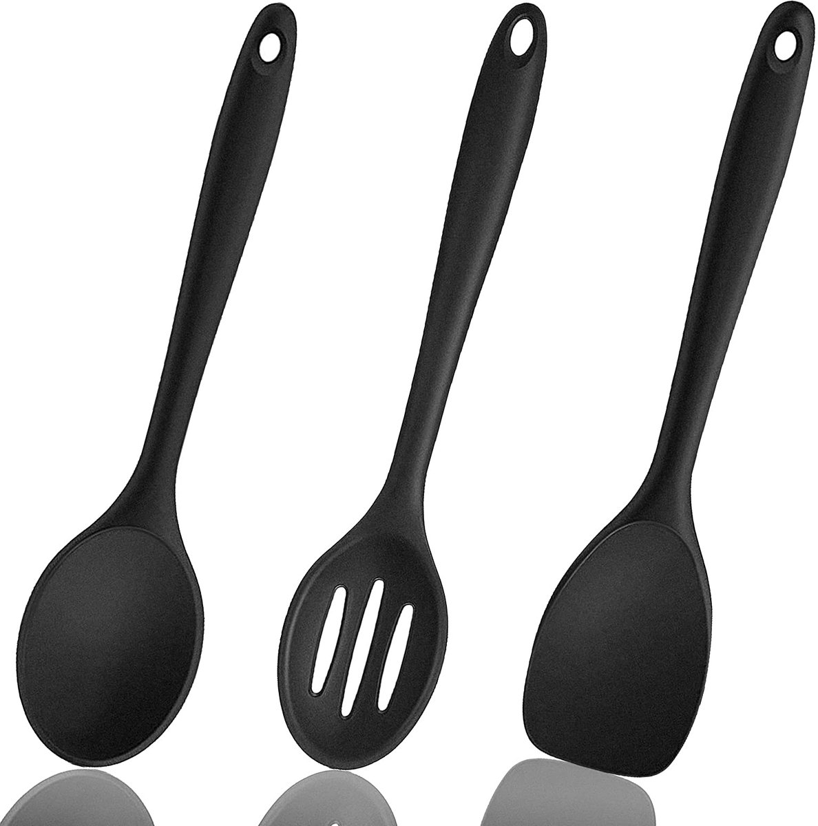 My Ninki ® Uitgebreide Set van Drie Siliconen Kooklepels voor Diverse Keukentaken, Hittebestendig en Naadloos Ontwerp