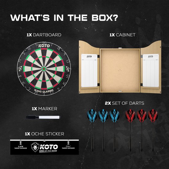 KOTO Dartkabinet Lightwood Oak Incl. Dartbord, 6 Steeltips Dartpijlen,KOTO Afwerplijn & Handleiding, Houten Darts Kast, Dartkast met dartpijlen, Kabinetdart van KOTO — afbeelding 5