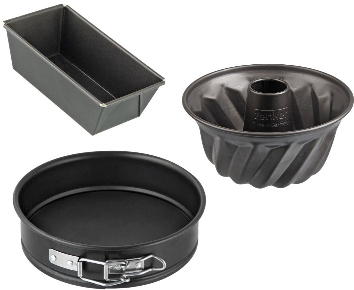 Set van 3 mini cakevormpjes 15 cm, scharnier 16 cm en kouglof 18 cm Zenker Special Mini