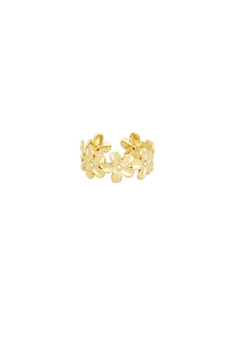 Bijoutheek Ring (Sieraad) Bloemetjes Steentje One Size Goud