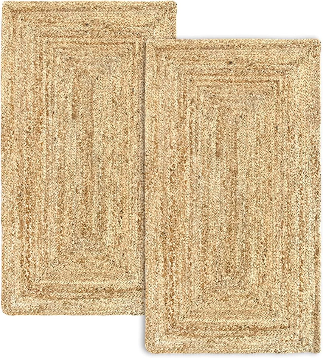 Famanu Alhambra Jute Tapijten, 2 stuks, natuurlijke kleur, 100% jutevezel, handgemaakt, woonkamertapijt, eetkamer, slaapkamer, hal, natuurlijke kleur (60 x 110 cm), 2 stuks