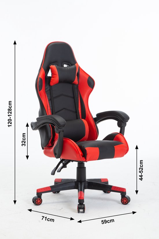 Chaise de Gaming Alora X-TREME - Rouge - Avec coussin de nuque et coussin de dossier réglable - Similicuir - Chaise de jeu - Chaise de Gaming - Chaise de bureau - Chaise de Office