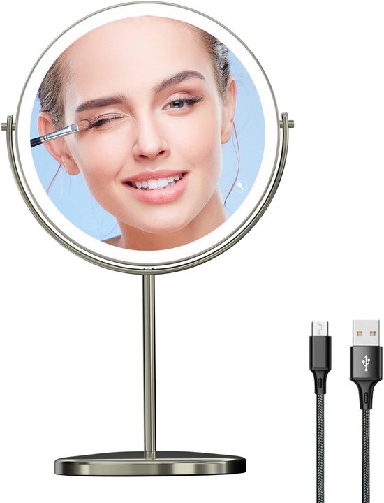 Make-upspiegel 10x vergroting LED-verlichte draagbare
