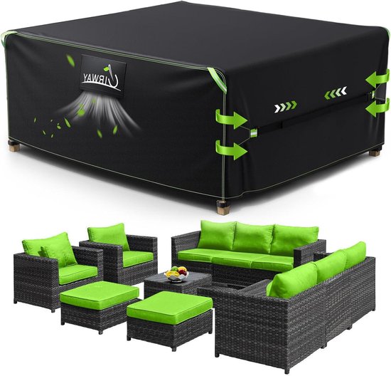 AJALGZ Tuinmeubelhoezen, 260x205x105cm/Lengte x Breedte x Hoogte Heavy Duty 420D Oxford-stof Waterdichte Hoes voor Buitenbank, Beschermende Terrassethoes voor Tuintafel en Stoelset