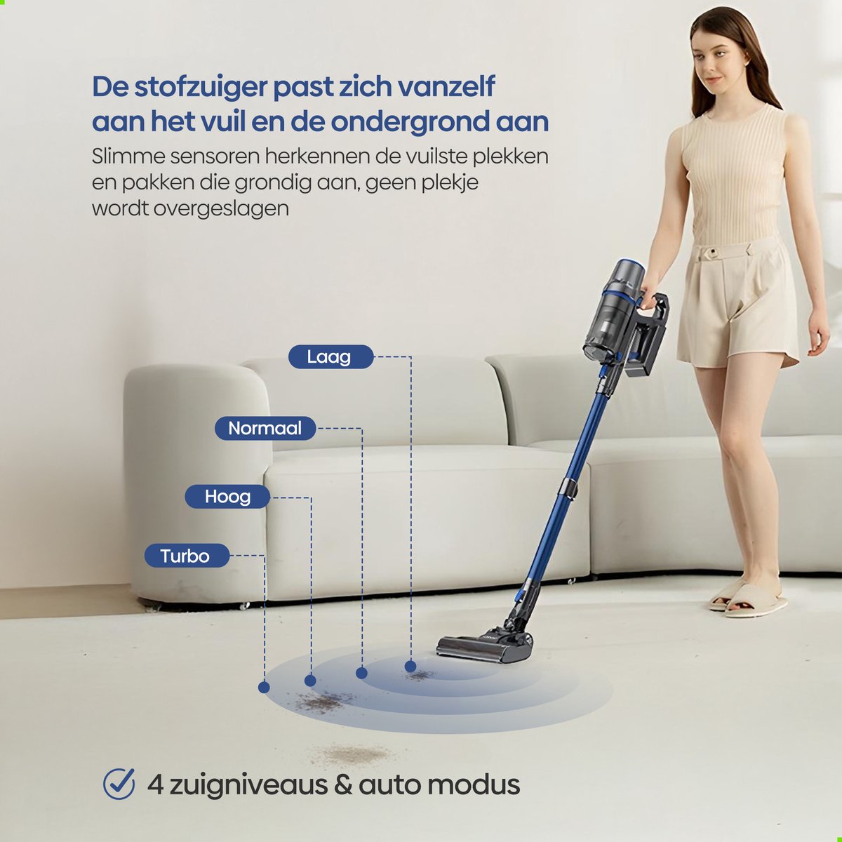 Olvy Steelstofzuiger Draadloos - Met Dweilfunctie - 5 Zuigniveaus - 350W - Vacuum Cleaner - Draadloze Snoerloze Stofzuiger - Zonder Zak - Op Accu - 35Kpa - Kruimeldief — afbeelding 7