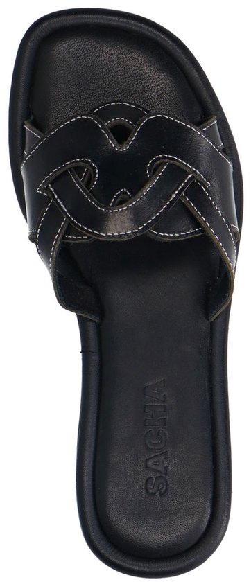 Sacha - Dames - Zwarte leren slippers - Maat 39