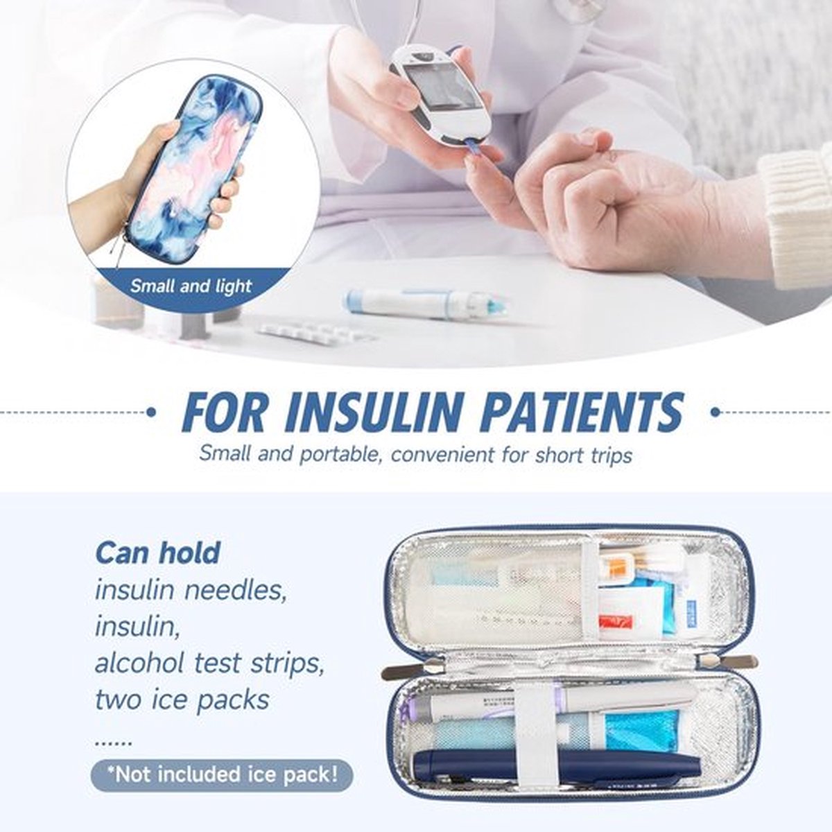 Insuline koeltas voor reistas, Eva insuline-tas voor insuline-pen, insuline en andere diabetici-accessoires, diabetici-tas (drijfzandpoeder)